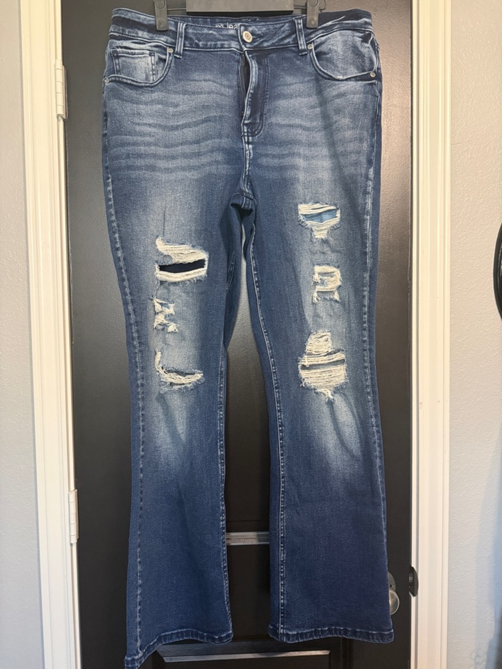 Maurices Distressed Blue Denim Flare Jeans
